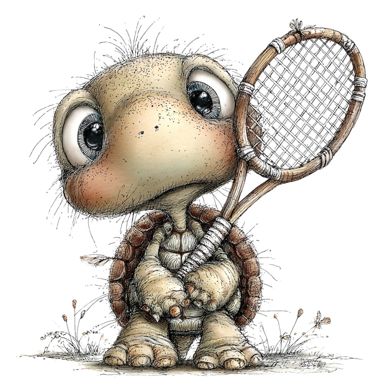 Turtle Shell Racket Sport Turtle Clipart Bundle: 21 PNG Whimsical Watercolor Athletic ...
