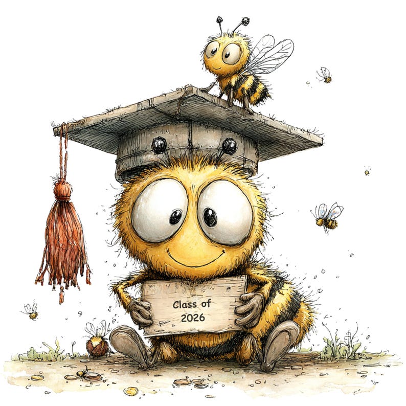 Graduation Bee Clipart Bundle - 23 PNG, Cute Bumblebee Illustration for ...