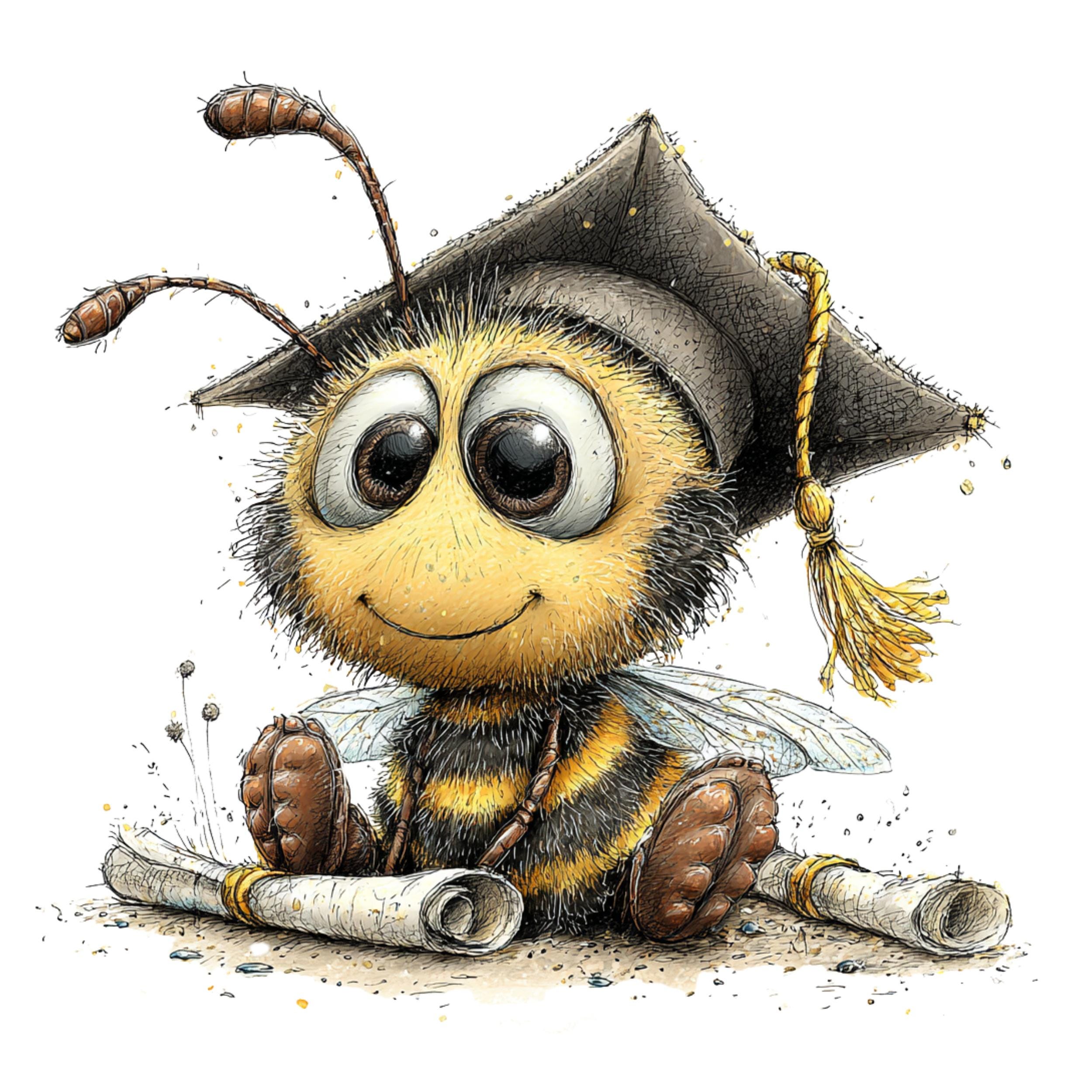 Graduation Bee Clipart Bundle - 23 PNG, Cute Bumblebee Illustration for ...