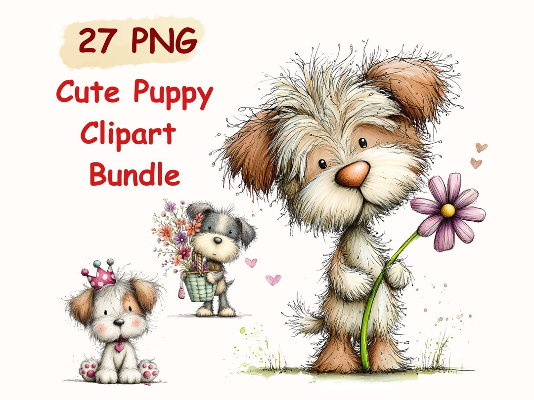 Puppy Clipart Bundle 27 PNG, Watercolor Dog Illustration, Kids Clipart ...