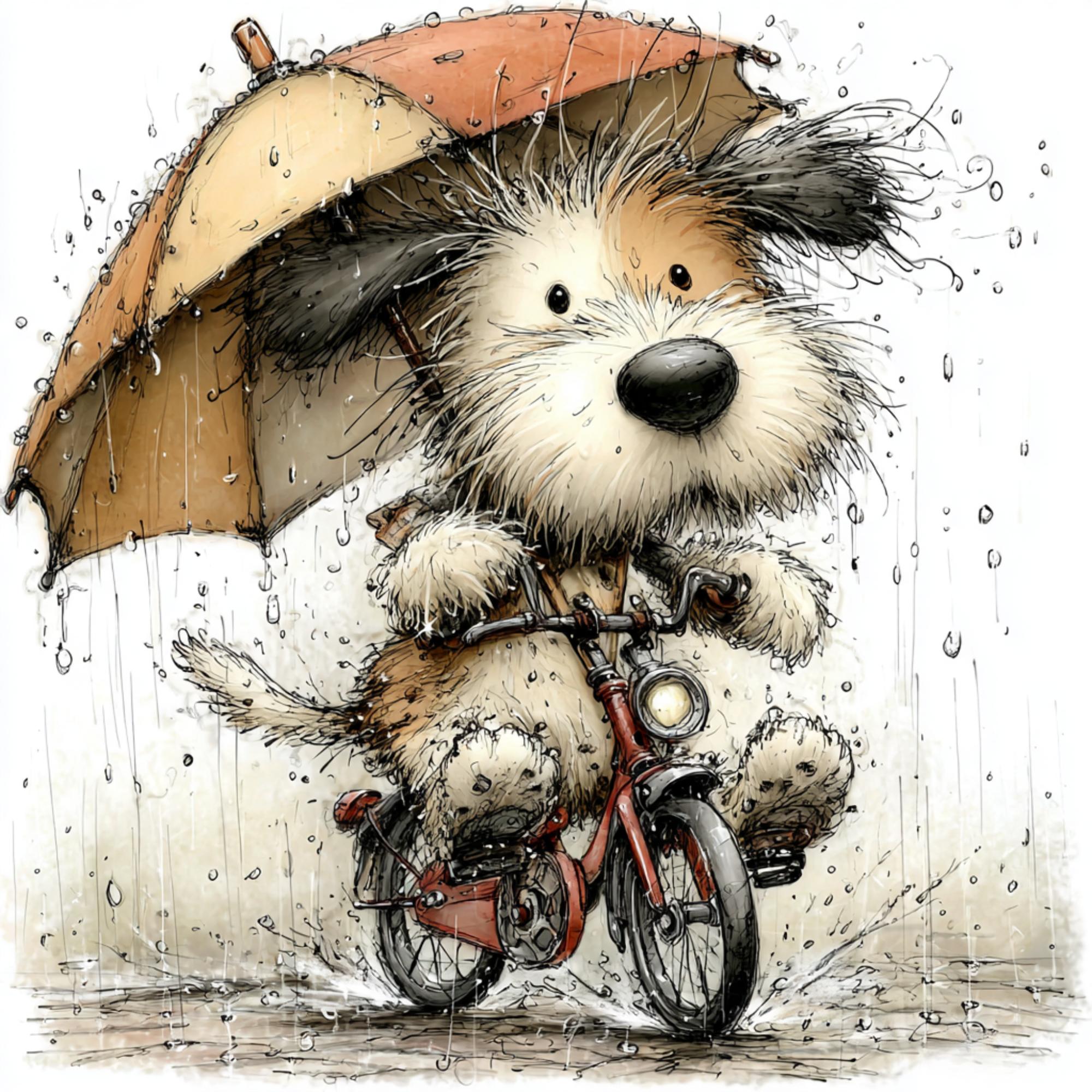 Cozy Rainy Day Dog Clipart: Watercolor Puppy With Umbrella (commercial ...