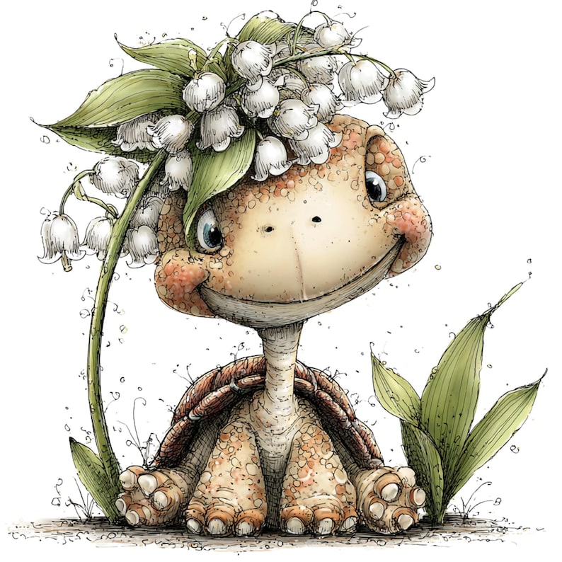 Spring Turtle Clipart Bundle - Baby Turtle With Flower on Head (21 PNG ...