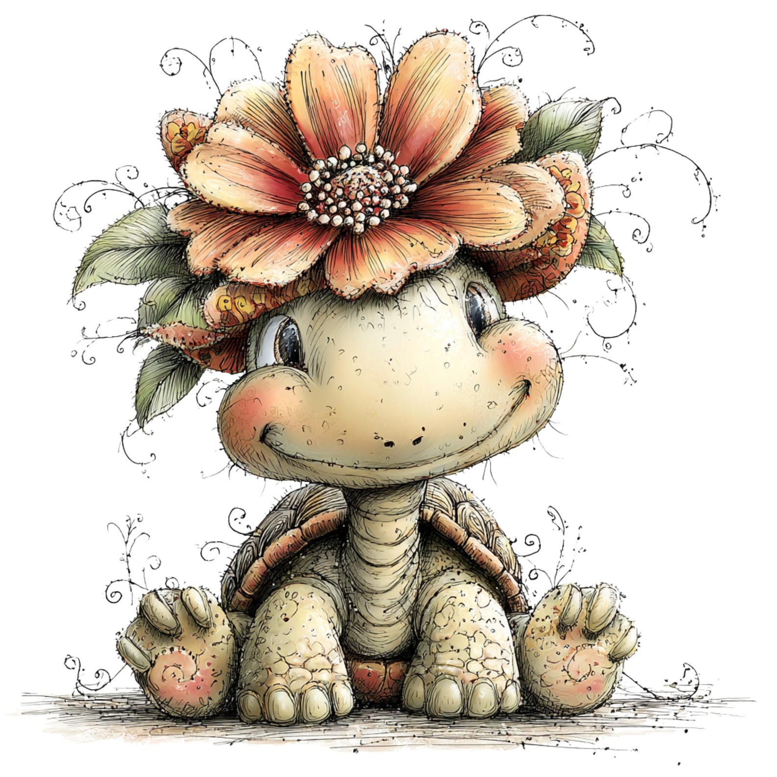 Spring Turtle Clipart Bundle - Baby Turtle With Flower on Head (21 PNG ...