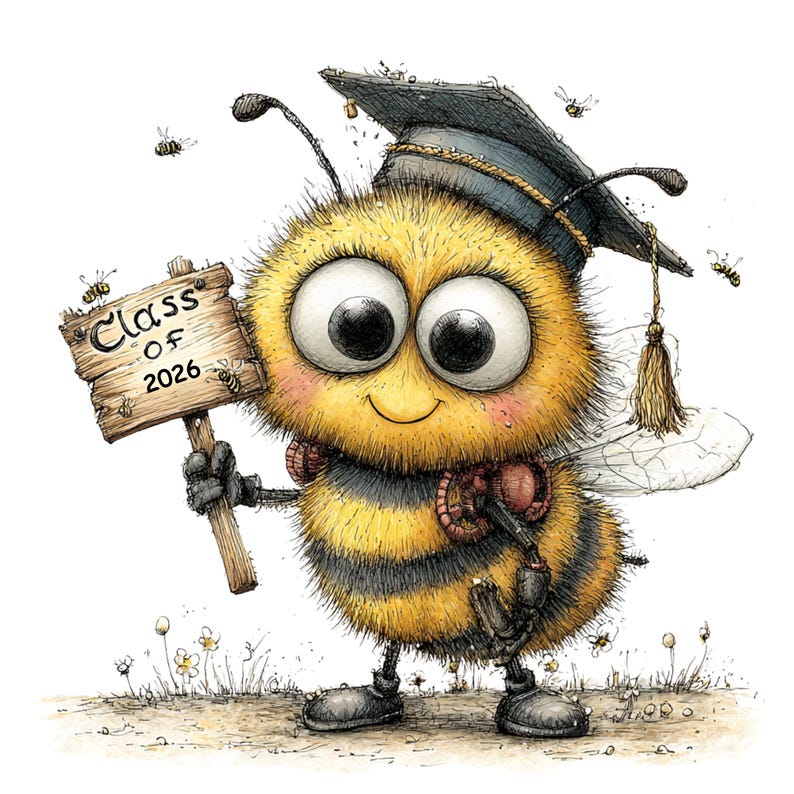 Graduation Bee Clipart Bundle - 23 PNG, Cute Bumblebee Illustration for ...
