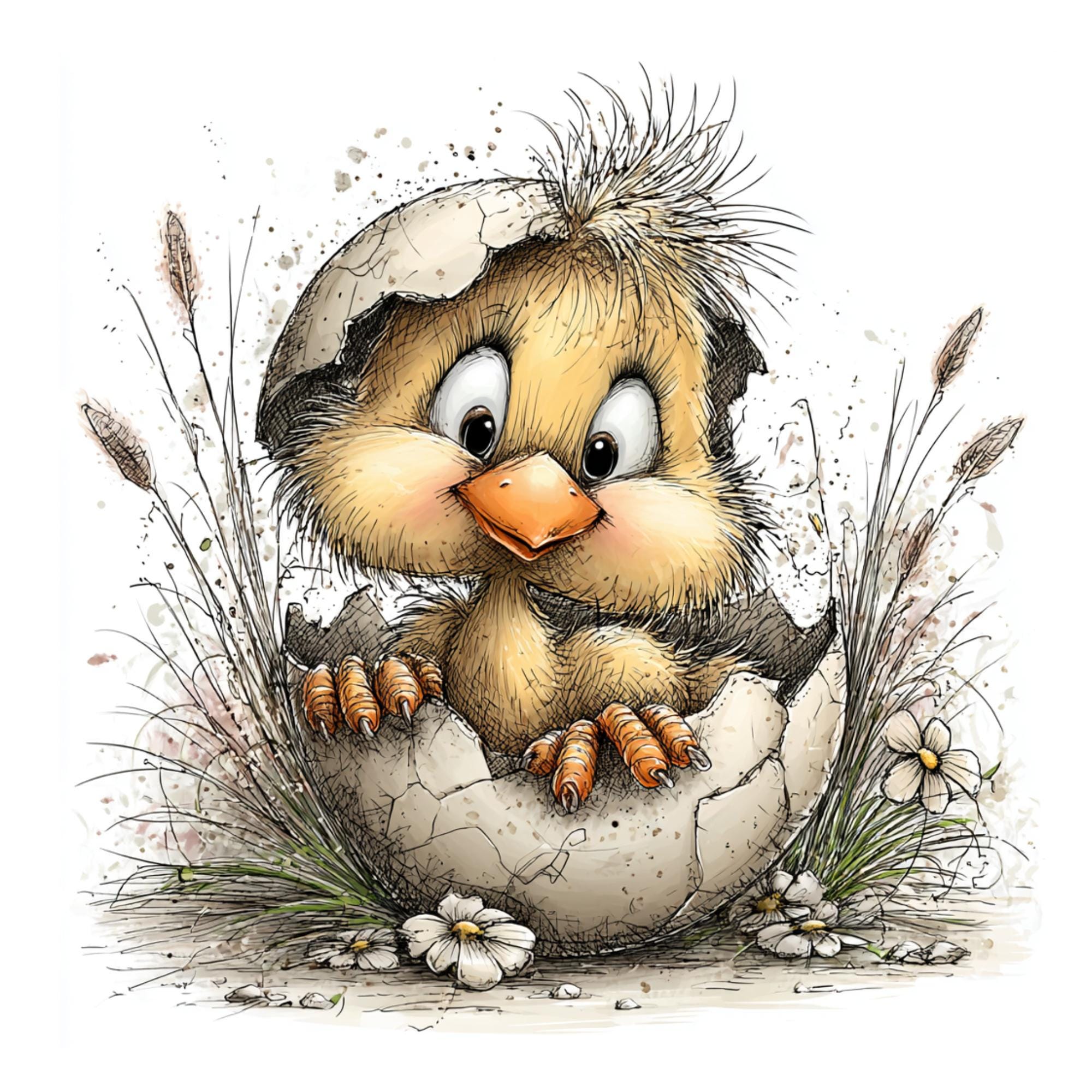 Easter Chick Clipart Bundle, 24 PNG Whimsical Baby Chicks Watercolor ...