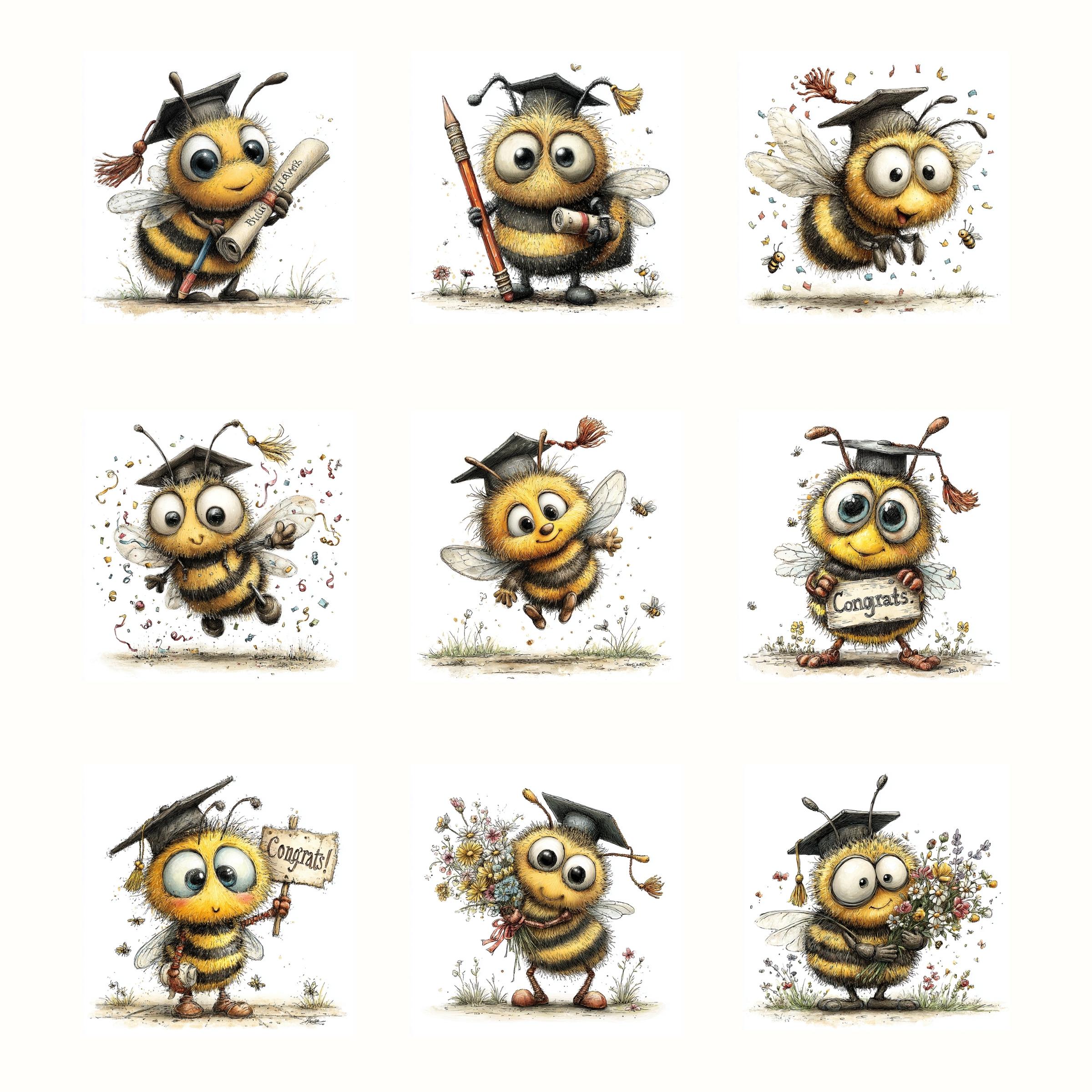 Bee Graduation Card Graduation Bee Clipart Bundle - 23 PNG, Cute Bumblebee Illustration for ...