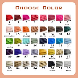 May include: A color chart with 40 color options, each labeled with a number and a color name. Colors range from red to white, including pink, orange, brown, green, blue, yellow, and grey. The text "CHOOSE COLOR" is at the top.