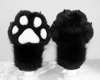 Cat Handpaws: Black and white fursuit handpaws, Cosplay Cat Paw Gloves, furry paws, wolf paws, puppy paws