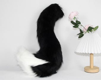 Pluche zwarte harige staart: ultra pluizig en hoge elasticiteit, cosplaystaart, dierenstaarten