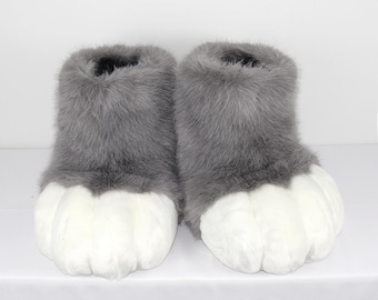 Graue pelzige Katzenpfoten, Graue pelzige Katzenpfoten, Katzenpfoten, Katzenpfoten billig, Cosplay Katzenpfoten, Welpenpfoten, Wolfspfoten