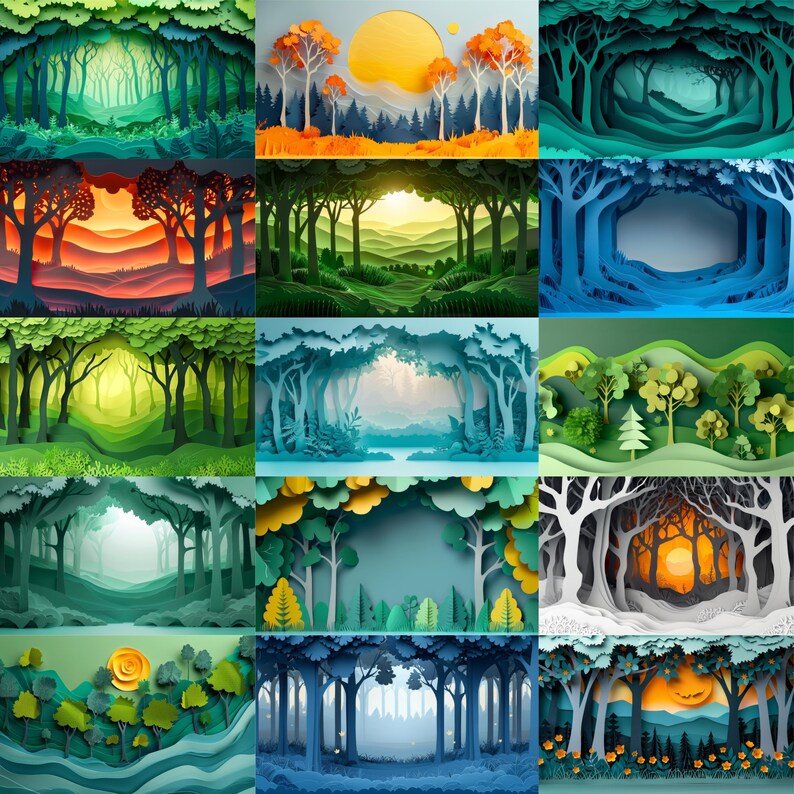 45 Forest Papercut Backdrop Template High-res Woodland Scene Layered ...