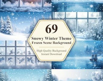 69 Winter Background Snowy Digital Backdrop Frozen Window Scene Christmas Aesthetic Holiday Zoom Background Product Mockup