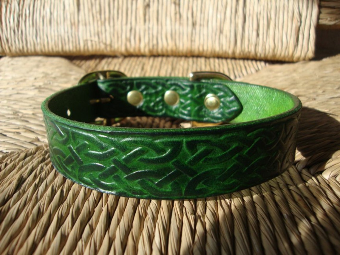 Forest Green Celtic Collar Embossed Leather Dog Collar. Celtic Etsy