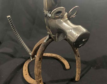 Handmade Horseshoe Dog Sculpture - Rustic Metal Art