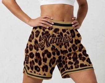 Custom Name Shorts Leopard Print Shorts, Mesh Basketball Short Streetwear Personalized Gift