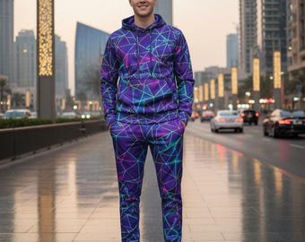 Men’s Nylon Tracksuit Set Sublimation Printed Hoodie & Joggers Streetwear Tracksuit Lightweight Activewear Outfit