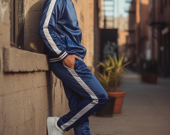 Men’s Nylon Tracksuit Set Retro Satin Track Jacket & Pants Streetwear Athletic Lounge Outfit
