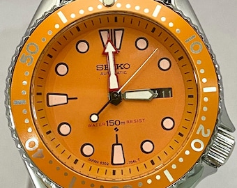 Vintage Casual Seiko Diver Style Orange Dial Date & Day Indicator Automatic Restore Rubber Strap