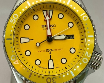Vintage Casual Seiko Automatic Diver Style Yellow Dial with Date & Day Indicator Restore Strap