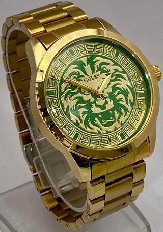 Orologio Uomo GUESS US Multifunzione, Cassa Rettangolare Oro E Cinturino Bianco In Pelle E Silicone