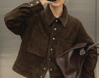Real Suede Jacket Women, Collar leather jacket