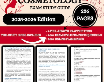 Guia de Estudos de Cosmetologia 2026 | Exame de Cosmetologia | Livro de Cosmetologia | Caderno de Exercícios Teóricos de Cosmetologia | Flashcards para o Exame de Cosmetologia | Cosmetologia