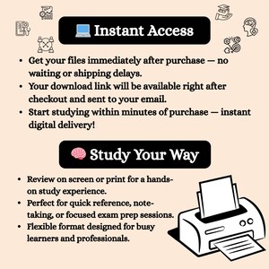 May include: An image with the text "Instant Access" and "Study Your Way". The image also includes a laptop icon, a brain icon, and a printer icon. The text describes digital delivery and study options.