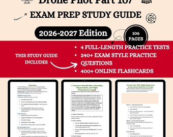 Repaso para el examen de piloto de drones Parte 107 2026 / Preparación para el examen de certificación de piloto / Guía de estudio para el examen de piloto de drones / Guía de estudio para pilotos / FAA Parte 107