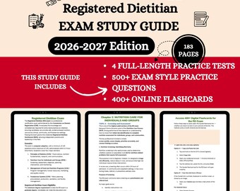 Repaso para el examen RD 2026 / Examen de dietista registrado / Preparación para el examen RD / Guía de estudio RD / Tarjetas de estudio RD / Preguntas de práctica RD / Examen RD