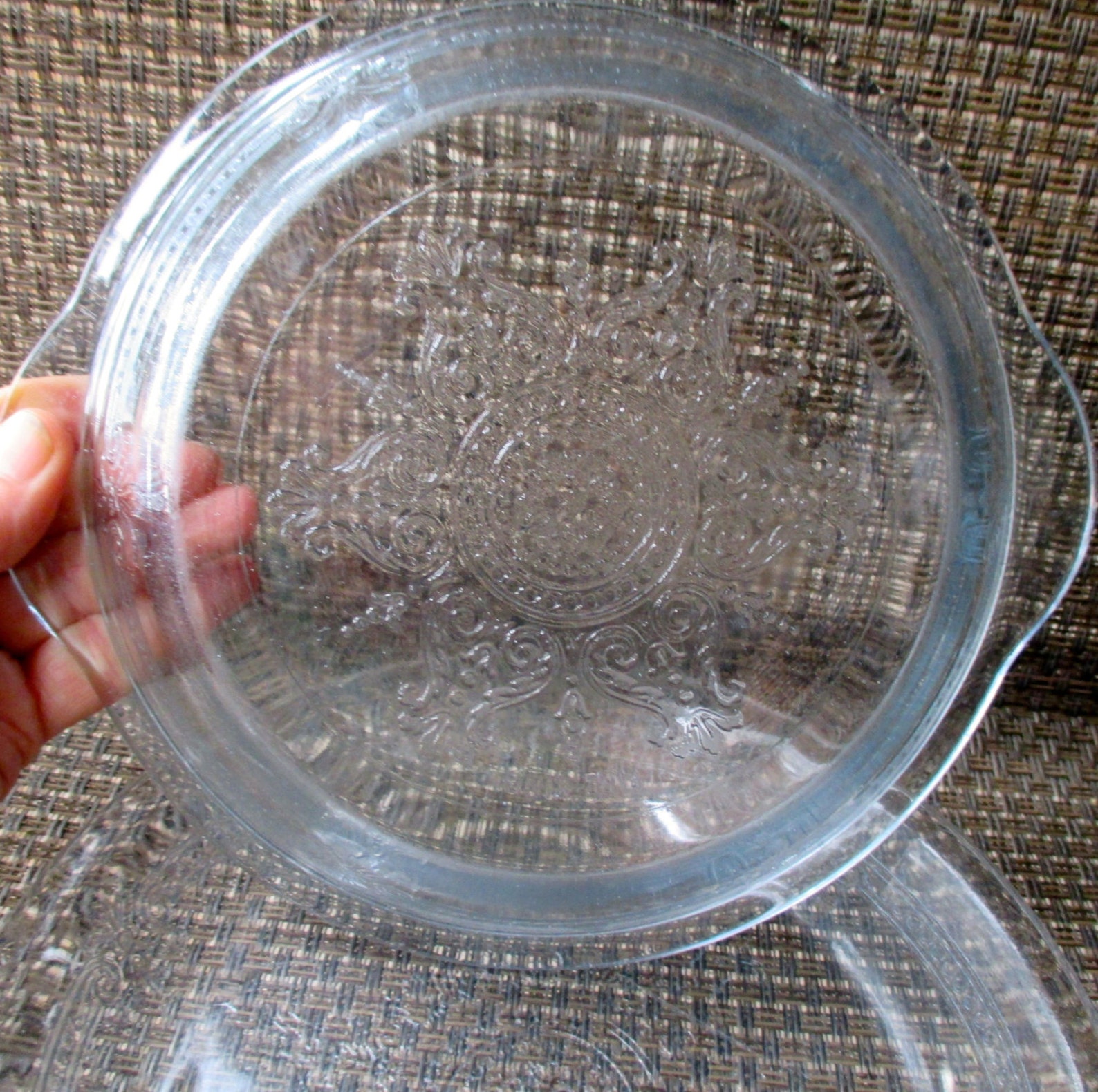 Fire King clear glass etched small round Vintage pie plate Etsy