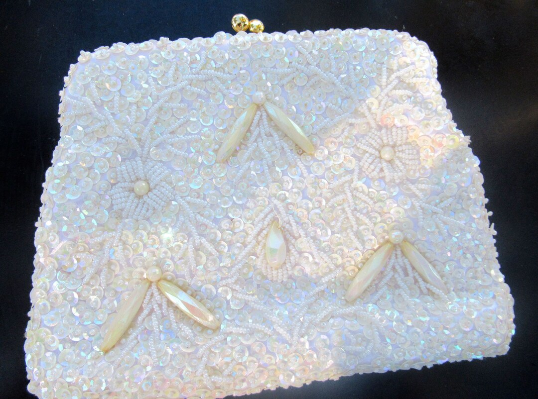 White Evening Bag Clutch With Gold Chain Handle Formal Wedding Etsy