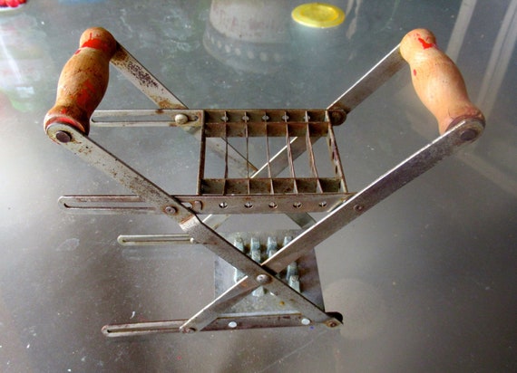 Potato Chopper Cutter 1950's French Fry Slicer Retro Kitchen Hand Tool  Faded Red Wooden Handles Vegetable Dicer Cooking Vintage Decor 