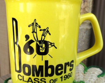 Yellow coffee cup mug Bombers Class of 1960 school memorabilia souvenir Senior class 60s