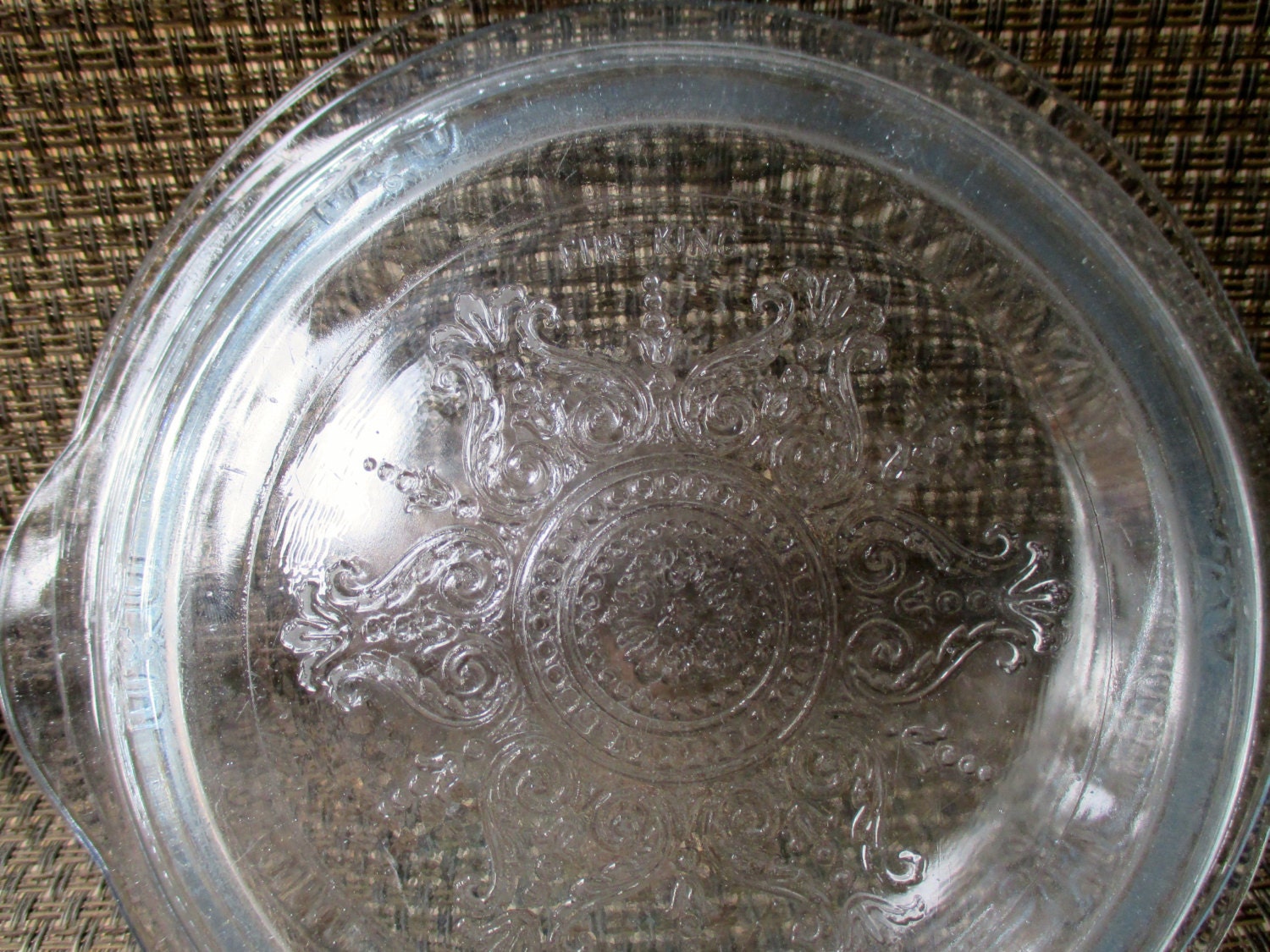 Fire King clear glass etched small round Vintage pie plate Etsy