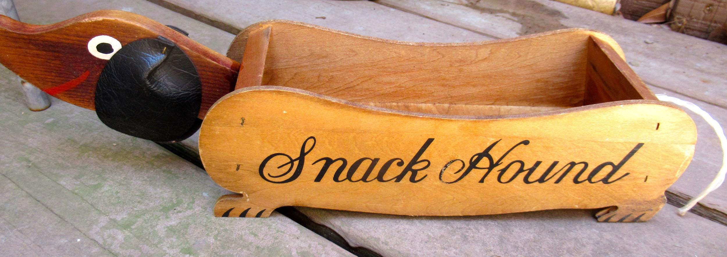 Vintage Snack Hound Dog Wooden Tray Bowl Dish Handmade Wood in