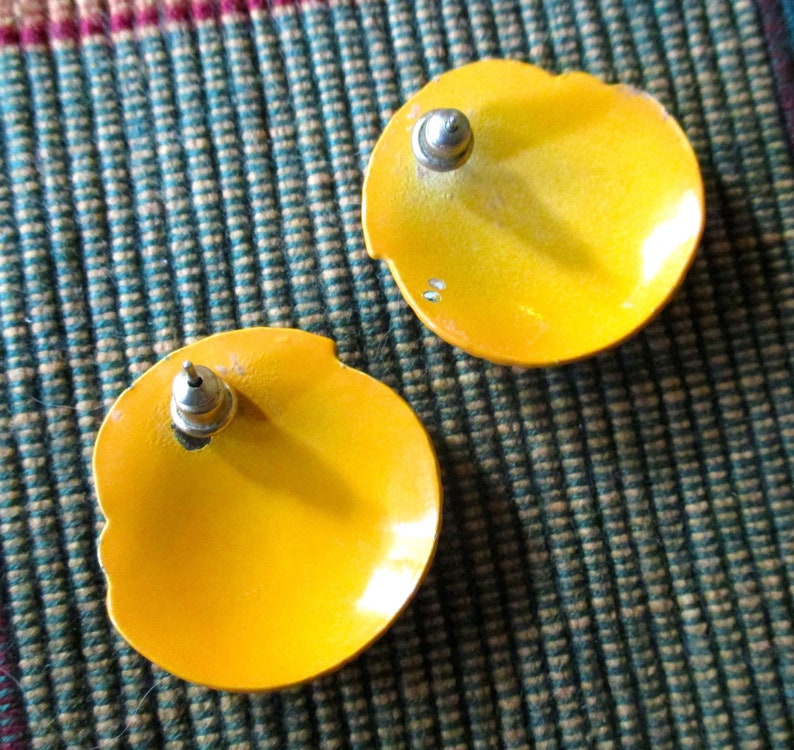 Orange Pierced Earrings Shell Shape Metal Plastic Paint Lightweight