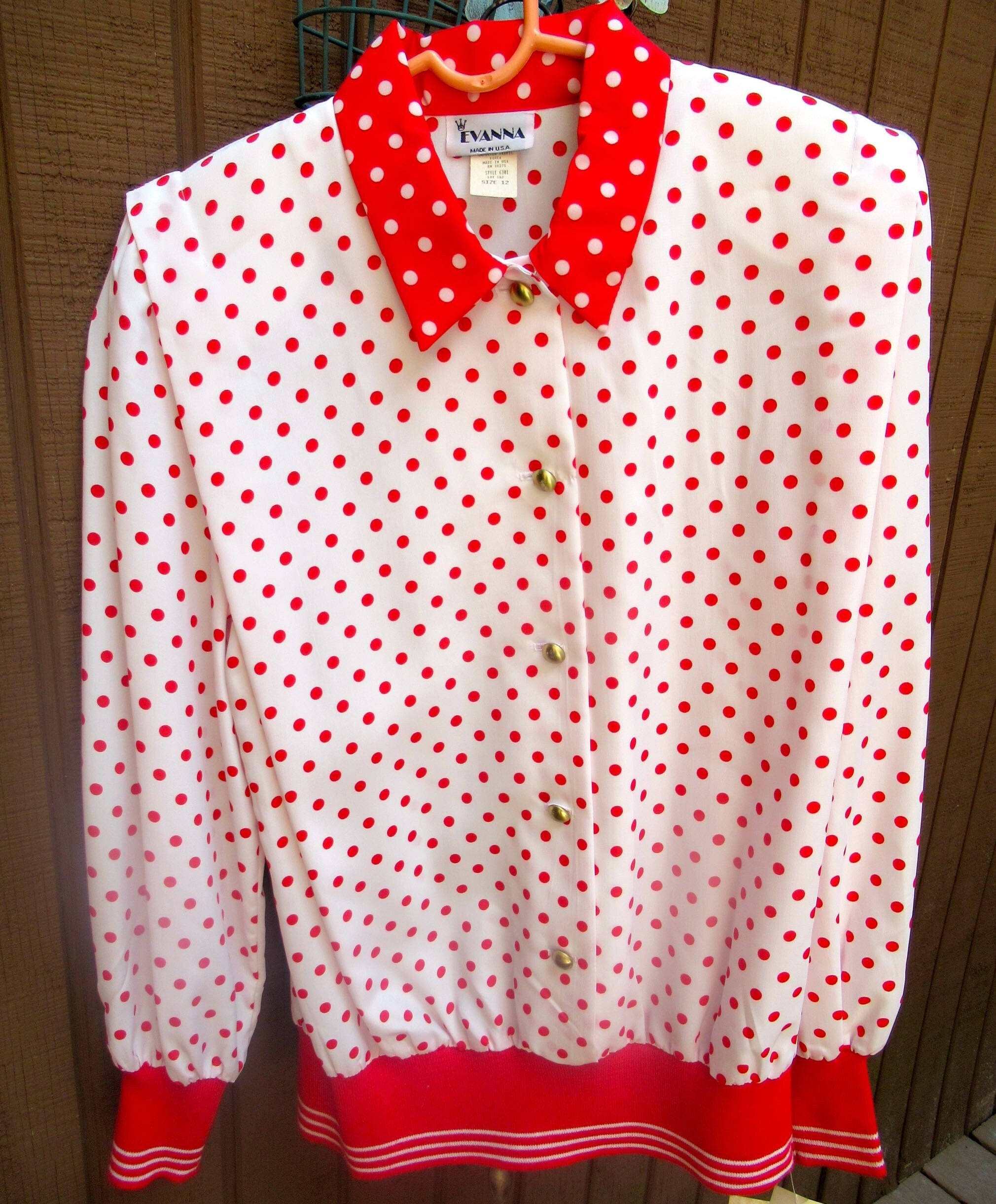 Red and White Polka Dot Blouse Shirt 
