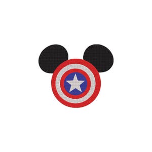 Patriotisk musöra emblem maskinbroderidesign, hjältestil sköldbroderifil, USA temaparkinspirerad lapp, omedelbar nedladdning