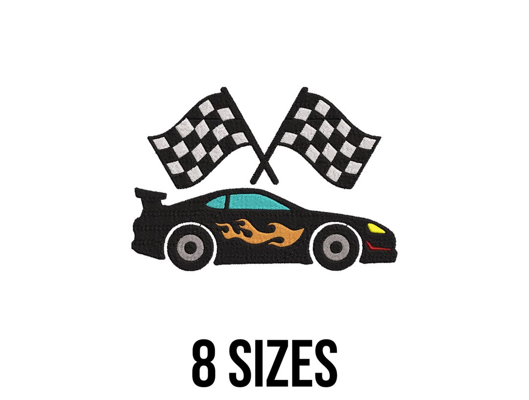 Etsy Racing Designs Sport Car Embroidery Design - Racing Car Embroidery Design - Checkered ...