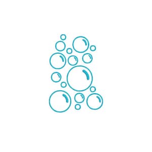 May include: An embroidery design featuring a cluster of various sized circular bubbles outlined in bright cyan thread. Each bubble includes a small curved highlight line on the upper right side to create a three-dimensional appearance.