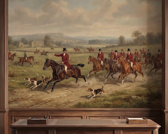 Papier peint vintage chasse au renard papier peint cheval équestre campagne anglaise décoration murale amovible