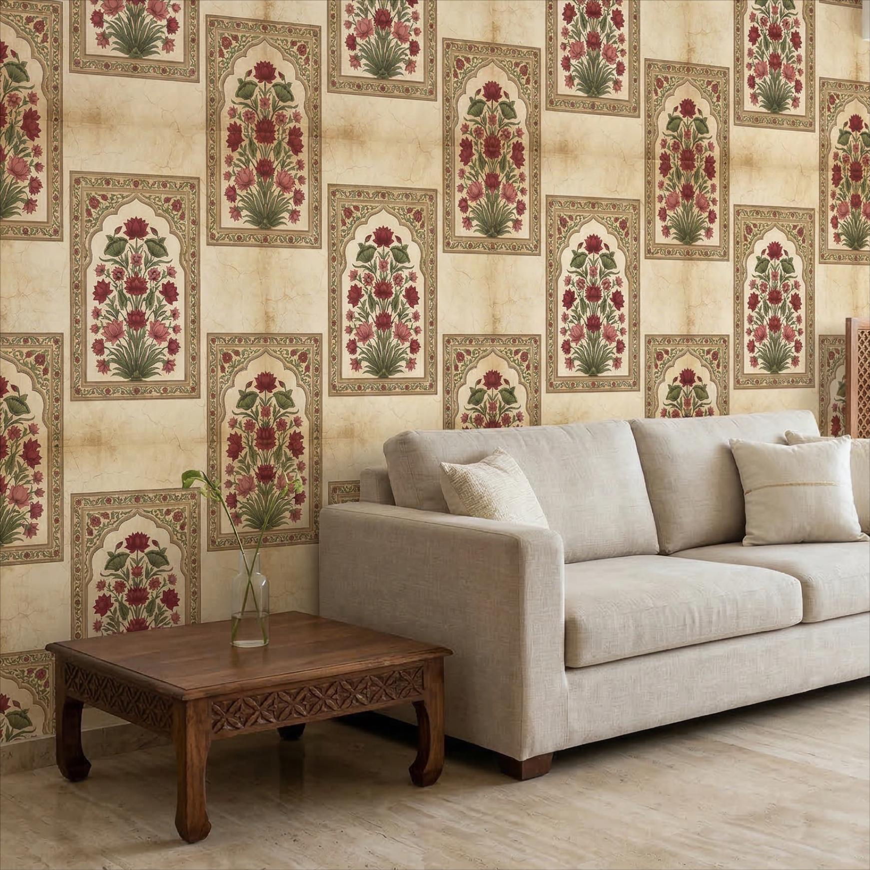 Mughal Floral Peel Stick Wallpaper Indian Panel Pattern Mural Vintage ...