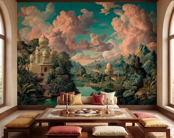 Jaipur Palace Landscape Mural Indian Peel Stick Botanical Wallpaper