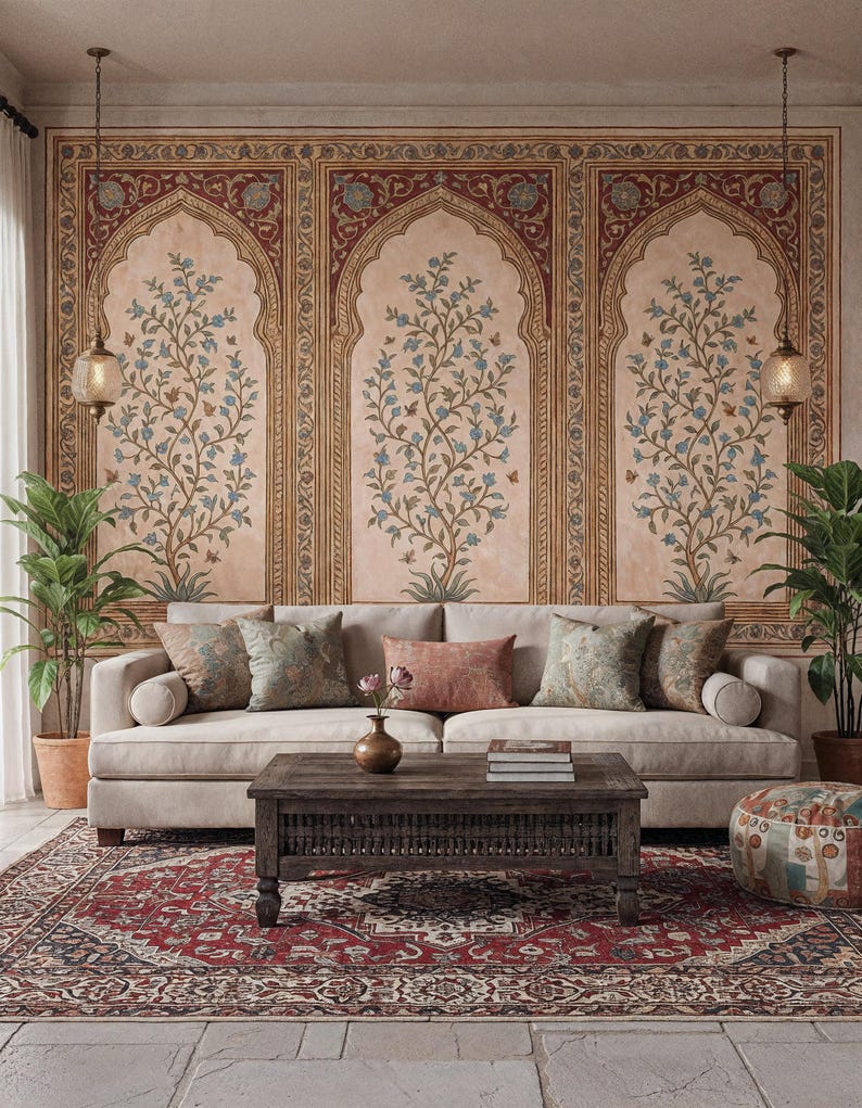 Mughal Garden Indian Wallpaper, Palace Floral Mural, Peel and Stick ...