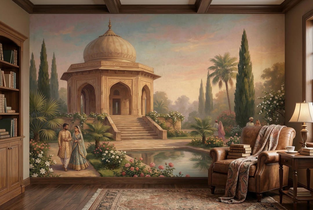 Mughal Garden Wallpaper Mural Indian Landscape Peel and Stick Wall ...