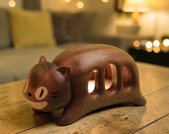 Totoro Cat Bus Wooden Night Light, Studio Ghibli Inspired Lamp, Kawaii Anime Kids Gift