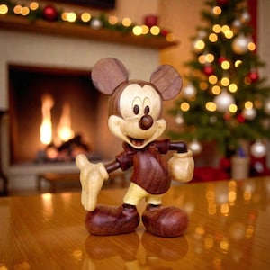 オールドスタイル ミッキーマウス 木製フィギュア 漫画キャラクター ホームデコレーション 棚ディスプレイ ギフト
