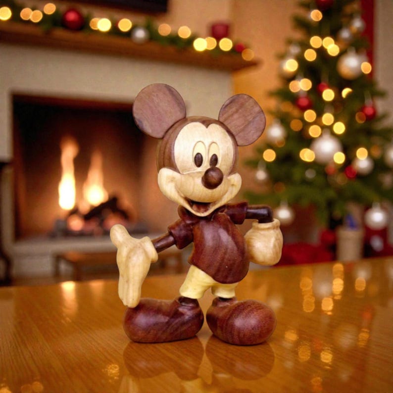 Old Style Mickey Mouse Wooden Figurine Cartoon Character Home Decor Shelf Display Gift image 1