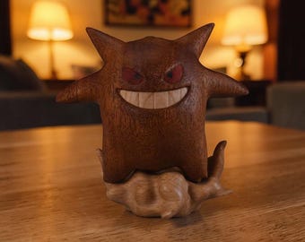 手作り木製ゲンガー置物、ポケモン木製デスク装飾、ゲーマーコレクター