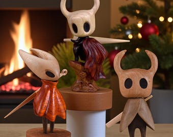 Hollow Knight Set di 3 statuette in legno - Legno di noce e faggio lavorato a mano, oggetto da collezione per giocatori
